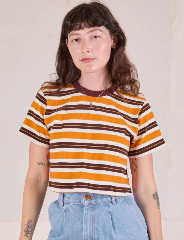 Striped Crop Burly Tee - Orange & Brown sold by Big Bud Press