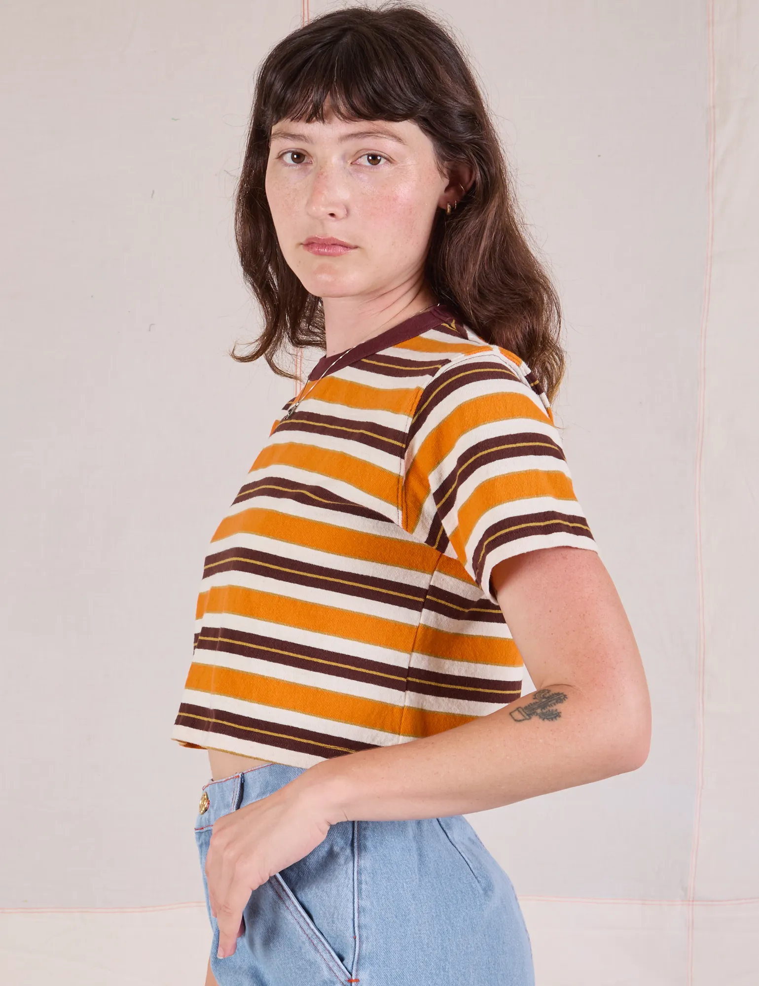 Striped Crop Burly Tee - Orange & Brown sold by Big Bud Press product image thumbnail 4