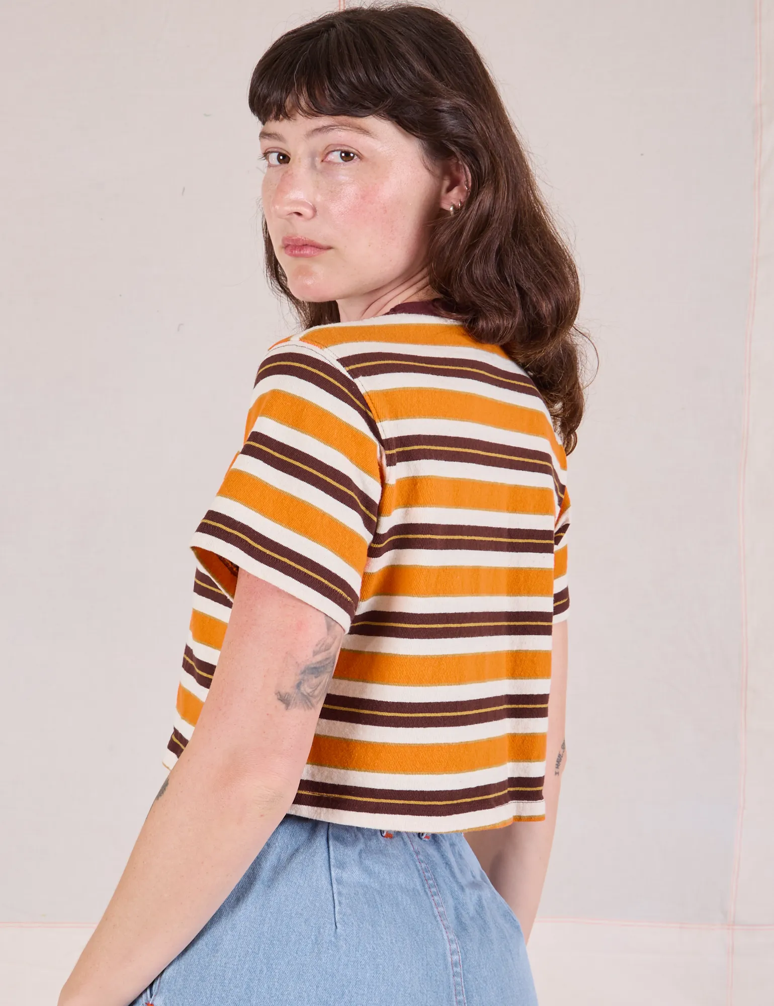 Striped Crop Burly Tee - Orange & Brown sold by Big Bud Press product image thumbnail 5