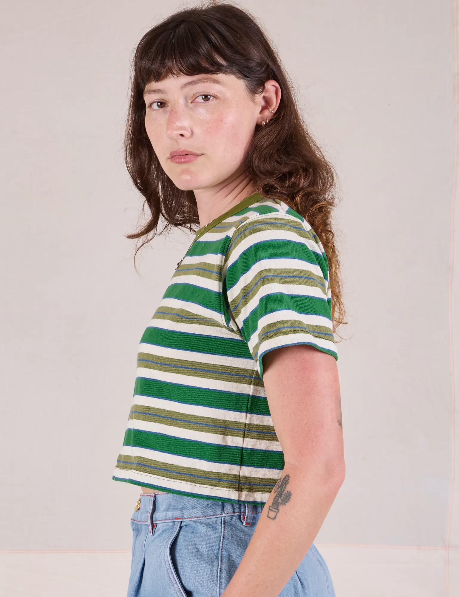 Striped Crop Burly Tee - Blue & Green sold by Big Bud Press product image thumbnail 4