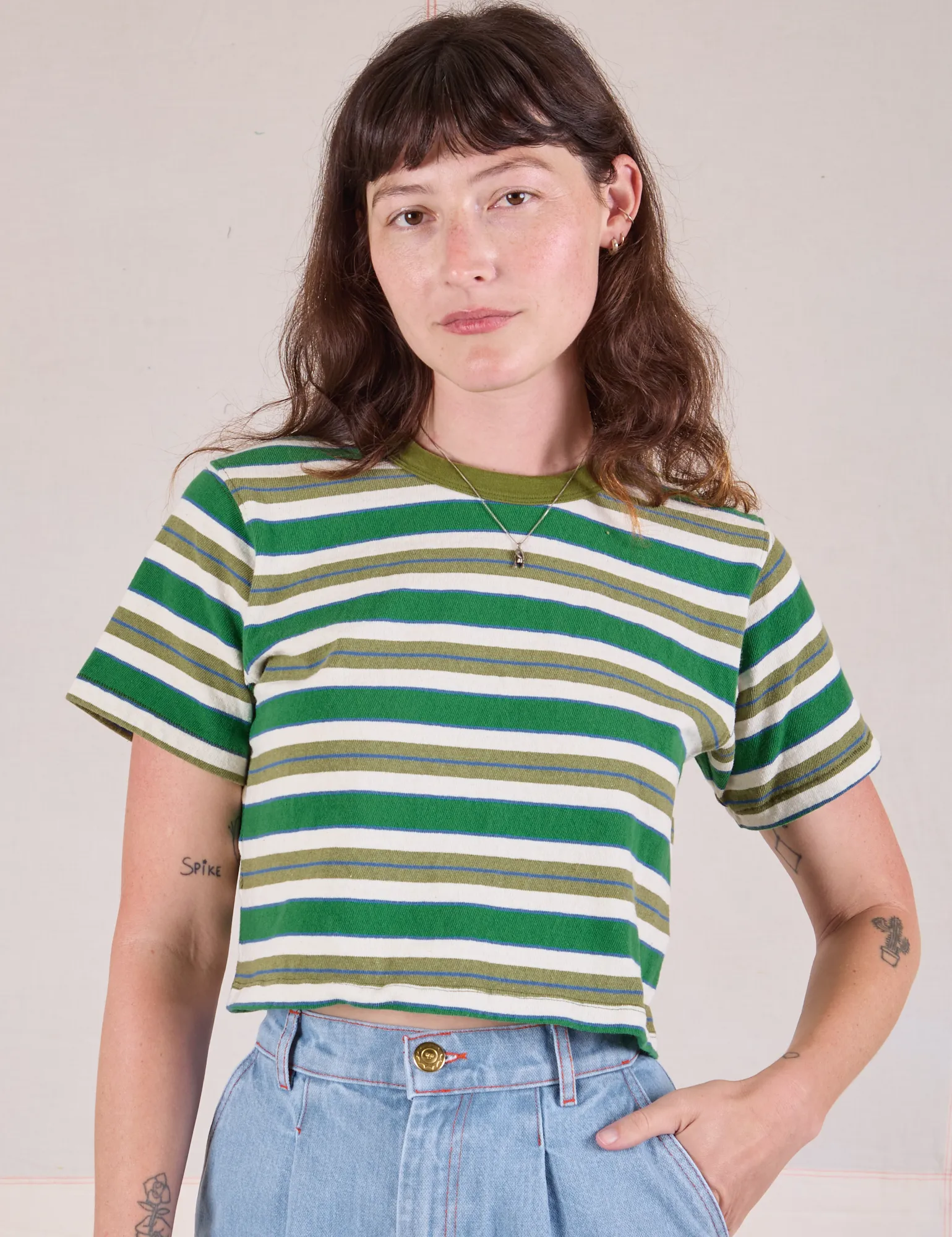 Striped Crop Burly Tee - Blue & Green sold by Big Bud Press product image thumbnail 2