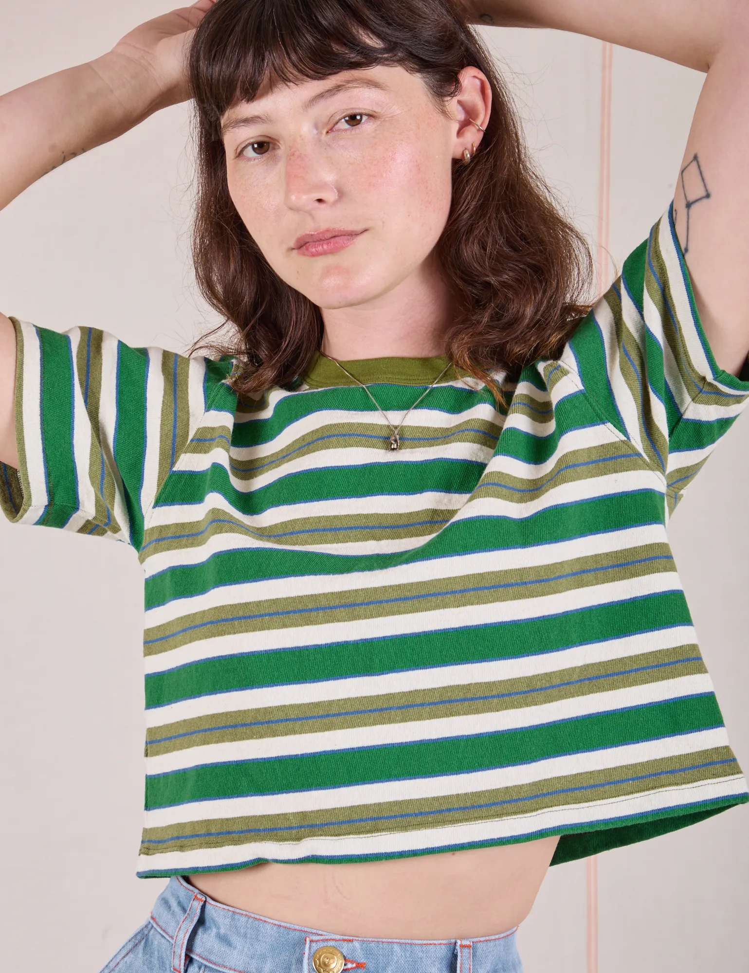 Striped Crop Burly Tee - Blue & Green sold by Big Bud Press