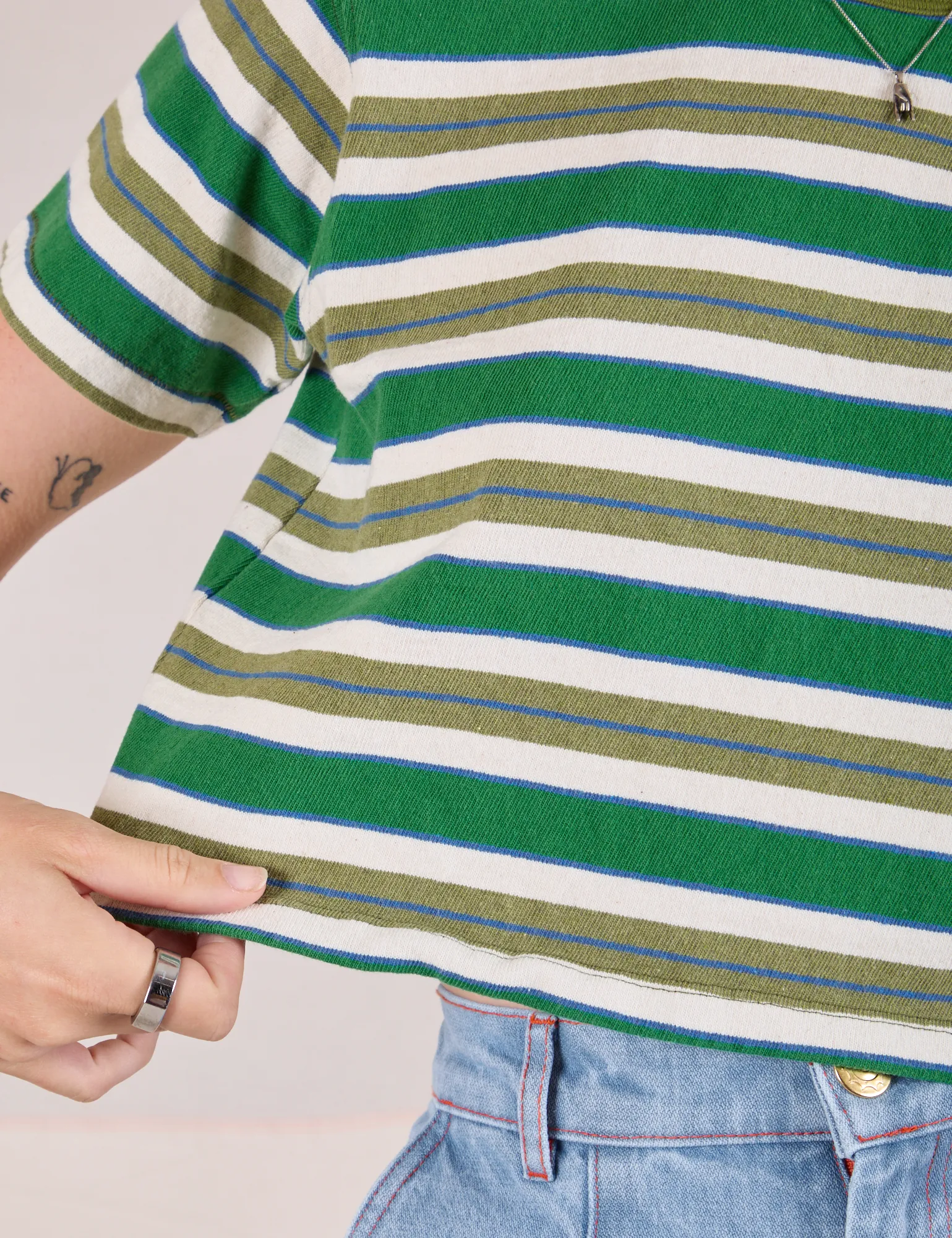 Striped Crop Burly Tee - Blue & Green sold by Big Bud Press product image thumbnail 3