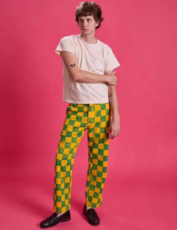 Checkerboard Work Pants - Green/Yellow sold by Big Bud Press