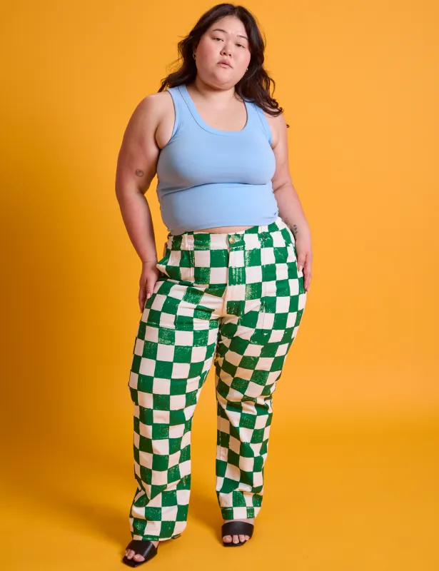 Checkerboard Work Pants - White/Green sold by Big Bud Press