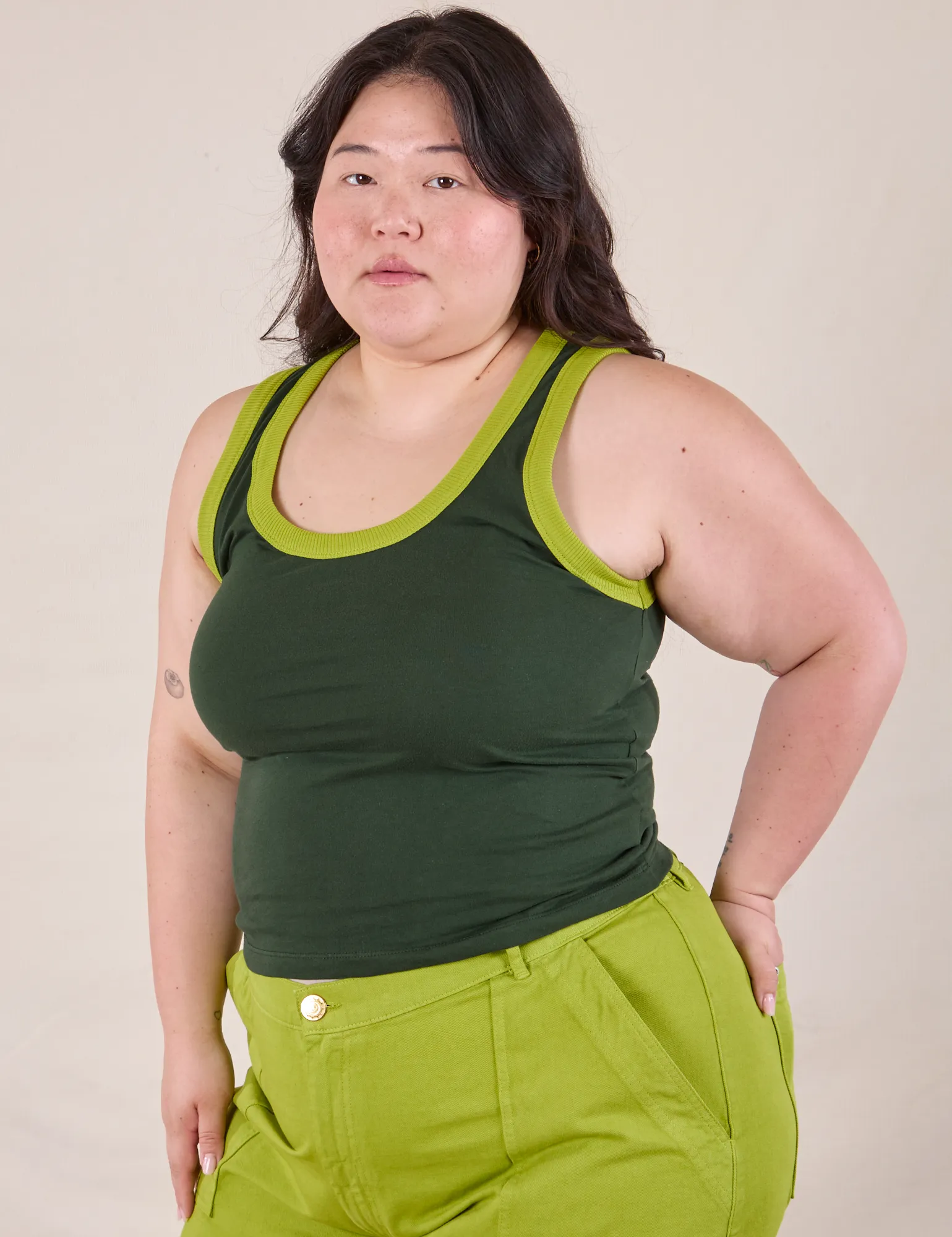 Colorblock Cropped Tank - Swamp Green sold by Big Bud Press product image thumbnail 4