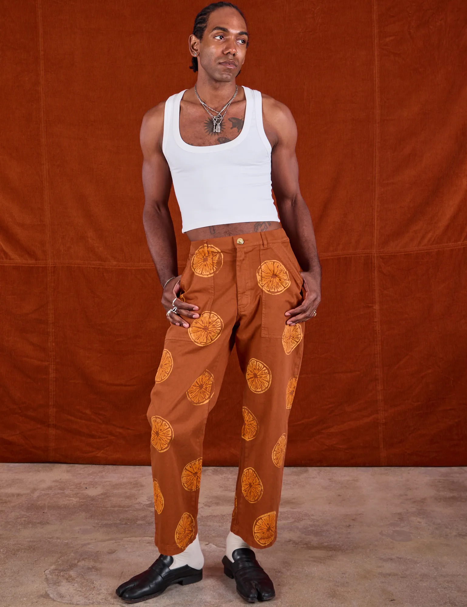 Paintstamped Work Pants - Orange *FINAL SALE* sold by Big Bud Press