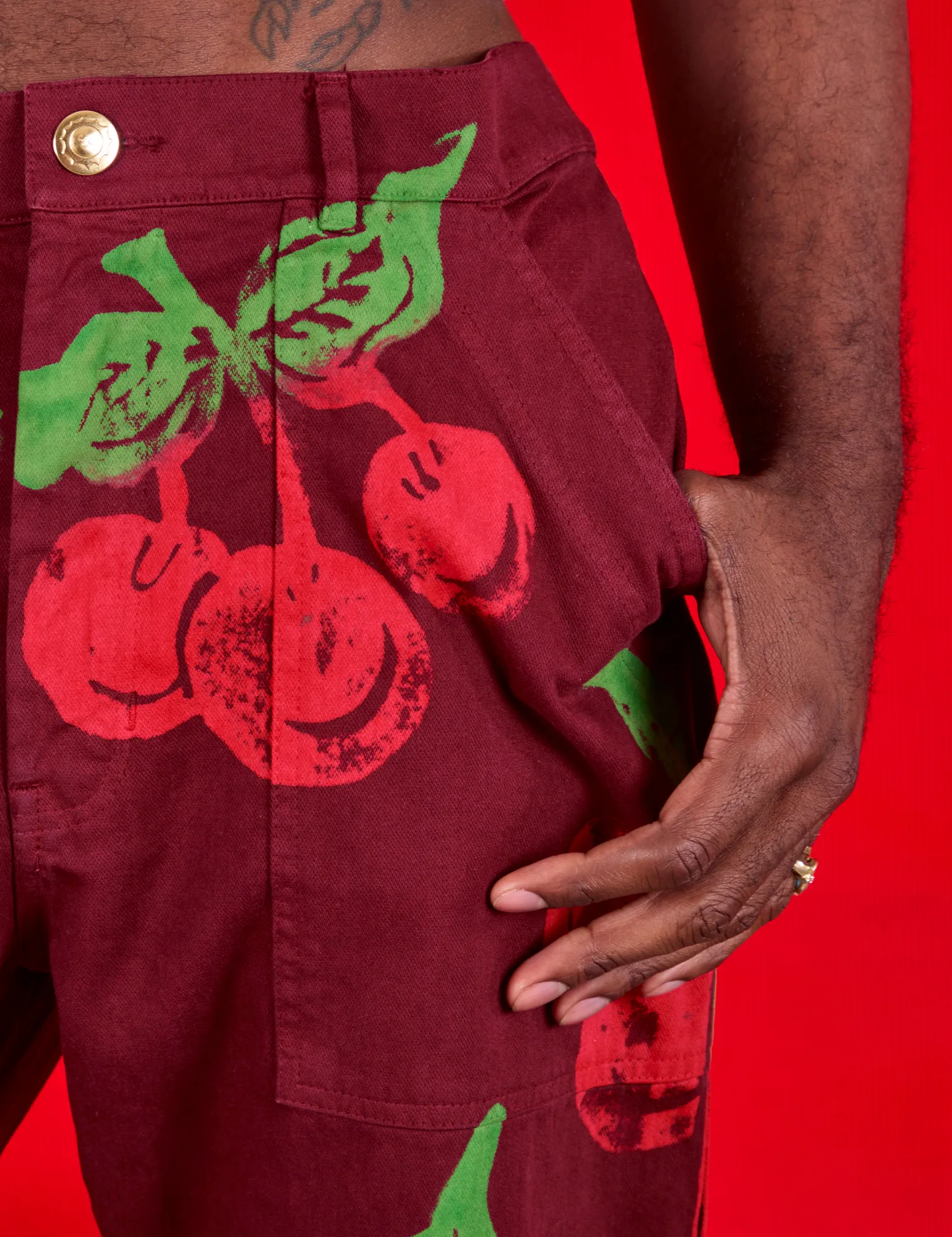 Cherry Paintstamped Work Pants - Red Wine *FINAL SALE* sold by Big Bud Press product image thumbnail 4