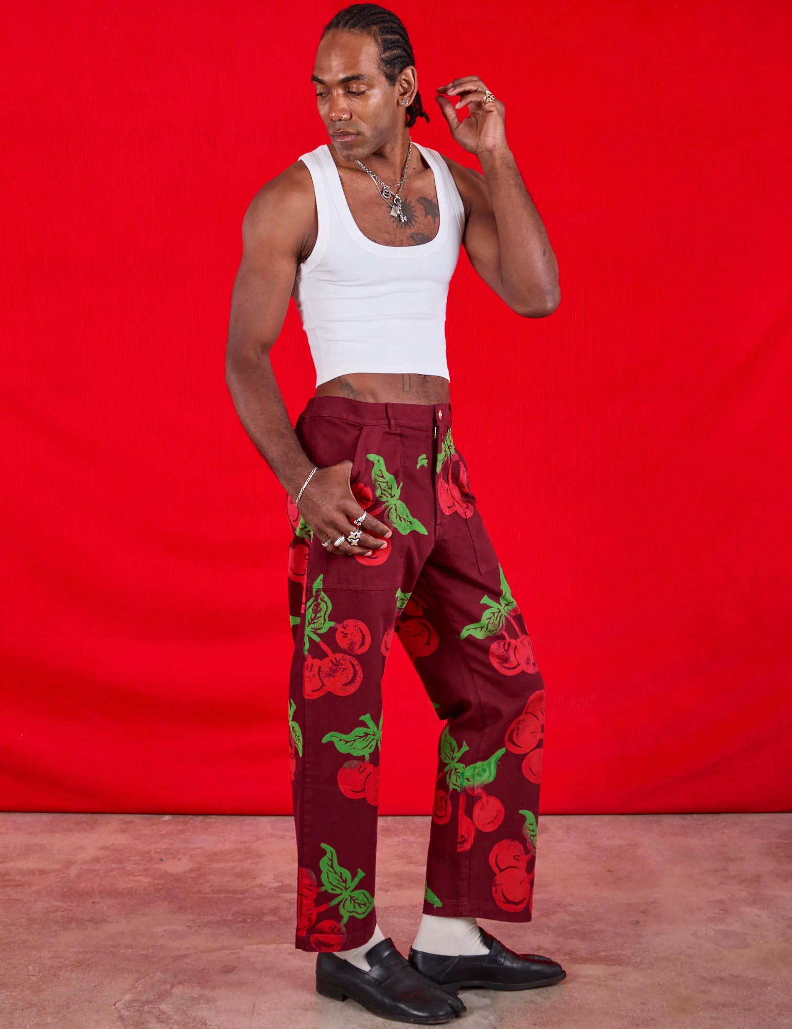 Cherry Paintstamped Work Pants - Red Wine *FINAL SALE* sold by Big Bud Press product image thumbnail 3