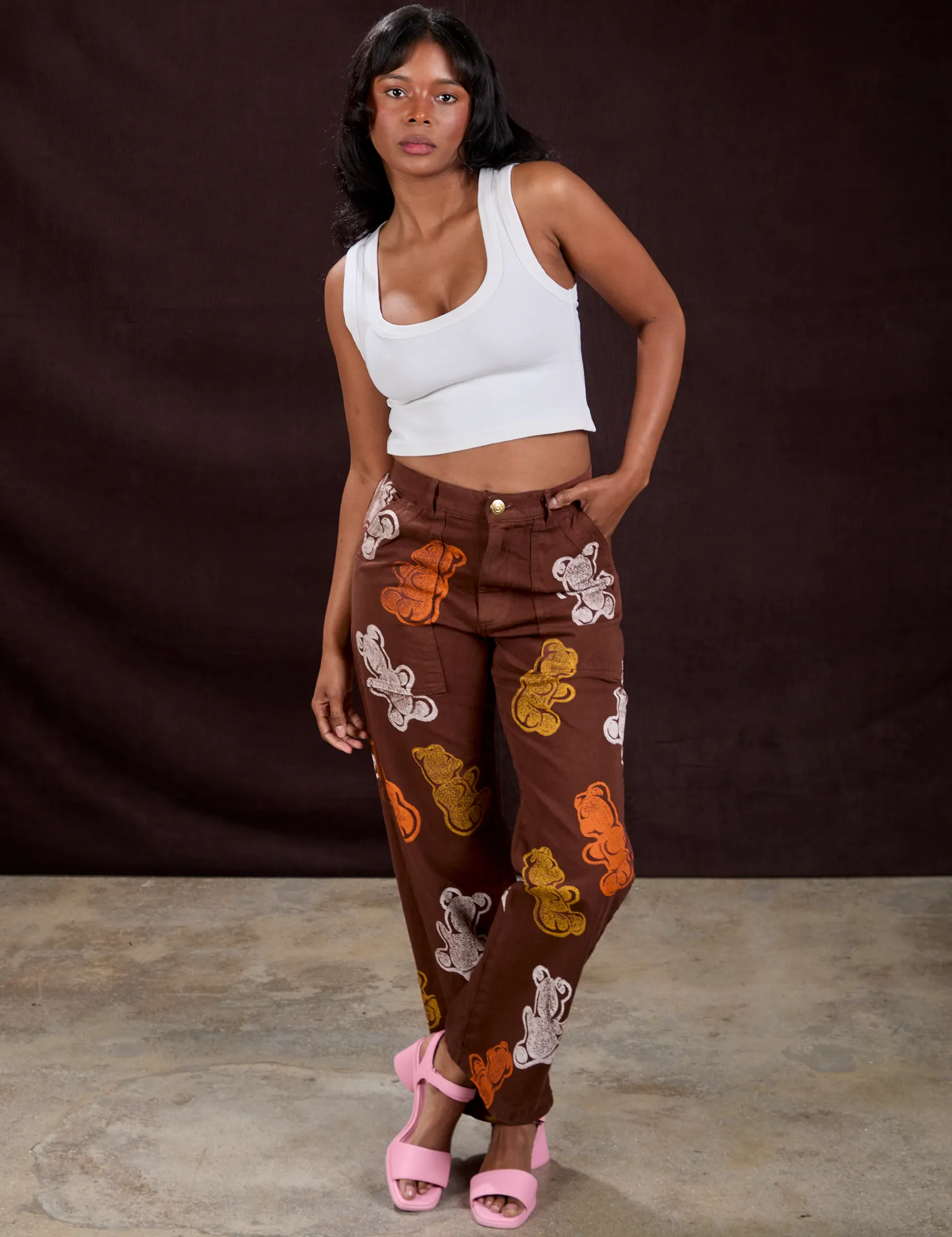 Gummy Bear Paintstamped Work Pants - Fudgesicle Brown sold by Big Bud Press