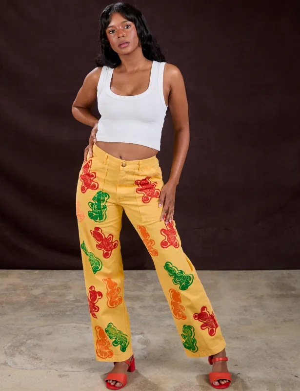 Gummy Bear Paintstamped Work Pants - Butter Yellow *FINAL SALE* sold by Big Bud Press