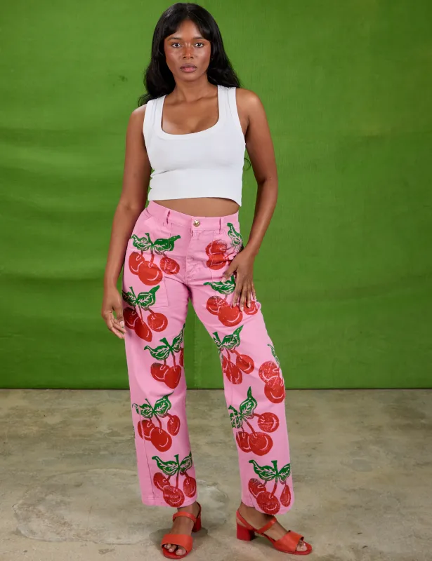 Cherry Paintstamped Work Pants - Bubblegum Pink *FINAL SALE* sold by Big Bud Press