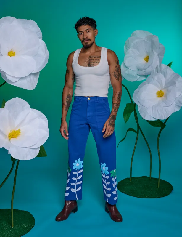 Paintstamped Work Pants - Daisy *FINAL SALE* sold by Big Bud Press