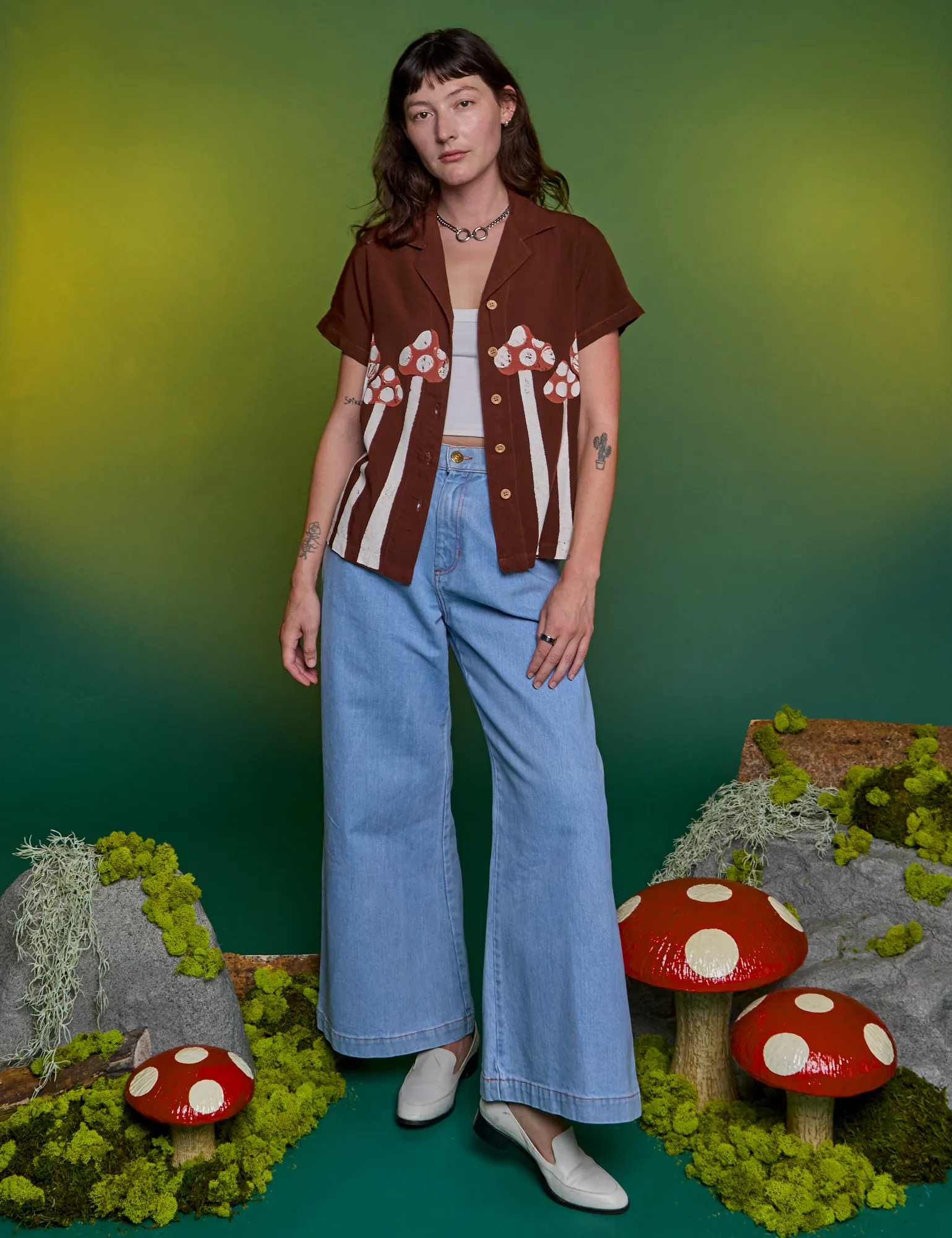 Paintstamped Pantry Button-Up - Mushroom *FINAL SALE* sold by Big Bud Press product image thumbnail 4