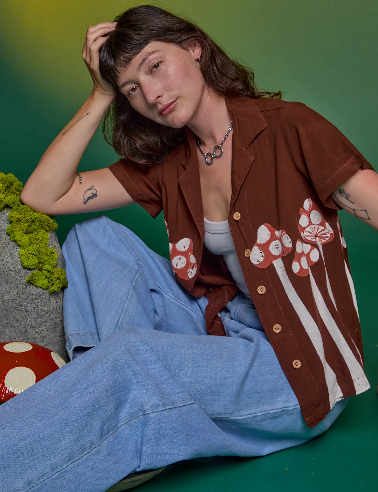 Paintstamped Pantry Button-Up - Mushroom *FINAL SALE* sold by Big Bud Press product image thumbnail 5