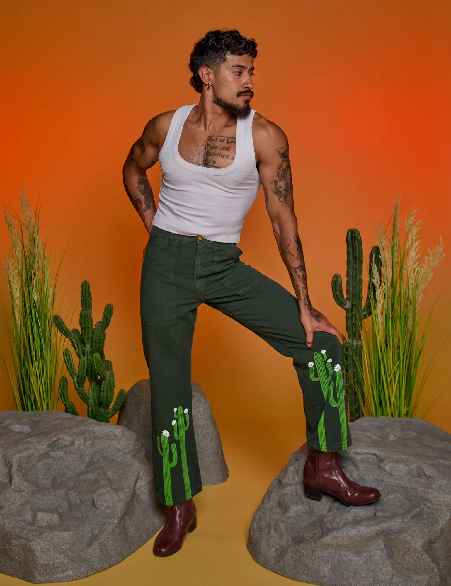 Paintstamped Work Pants - Cactus *FINAL SALE* sold by Big Bud Press product image thumbnail 5