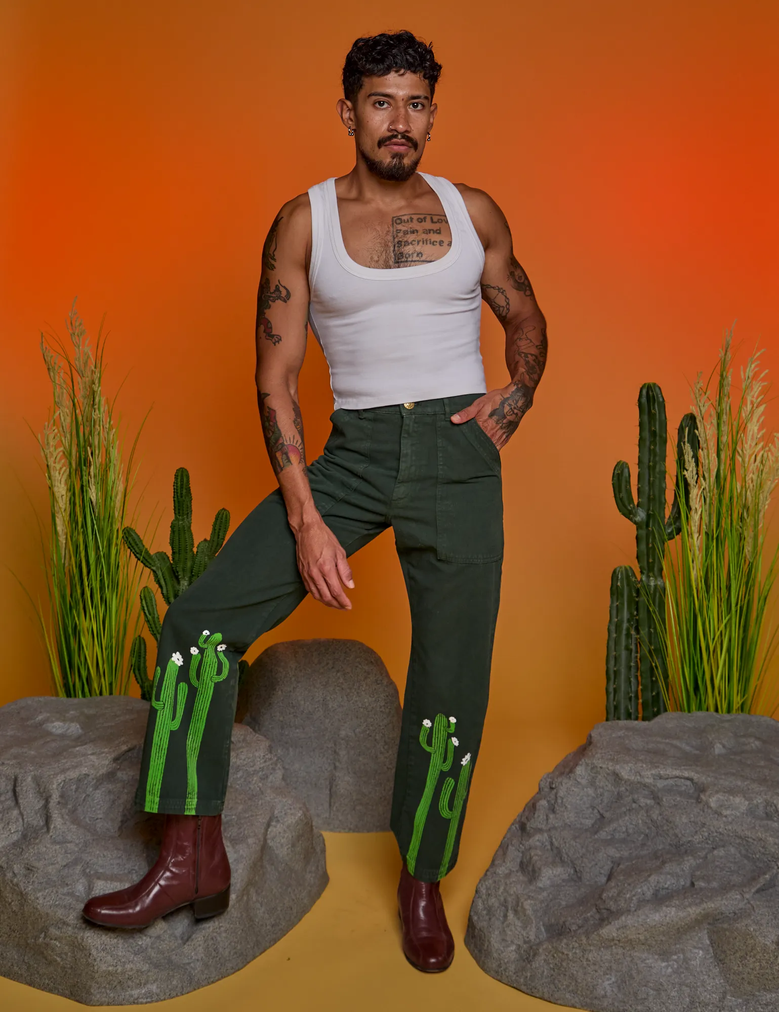Paintstamped Work Pants - Cactus *FINAL SALE* sold by Big Bud Press product image thumbnail 3