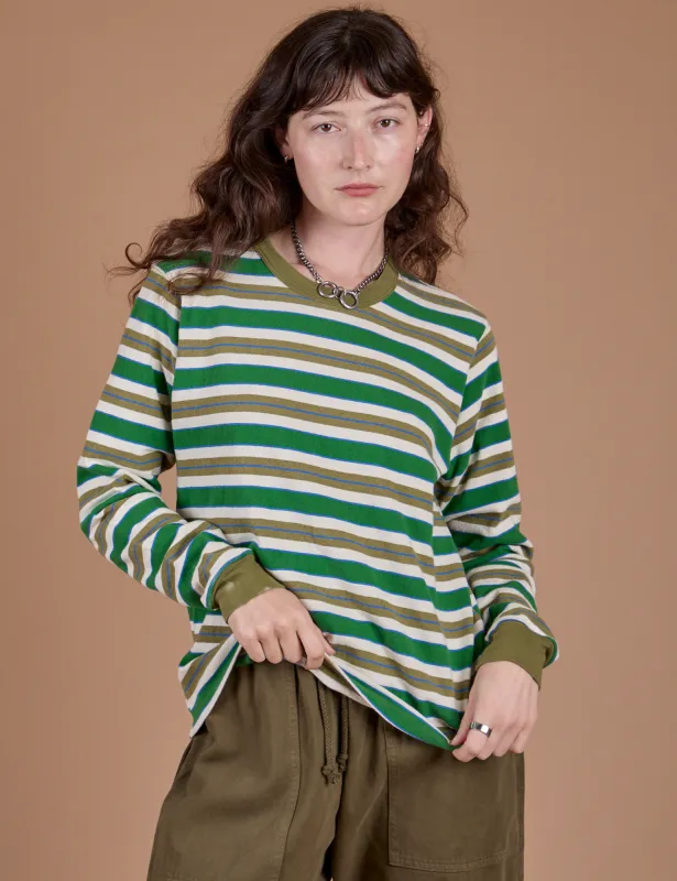 Long Sleeve Striped Burly Tee - Green sold by Big Bud Press