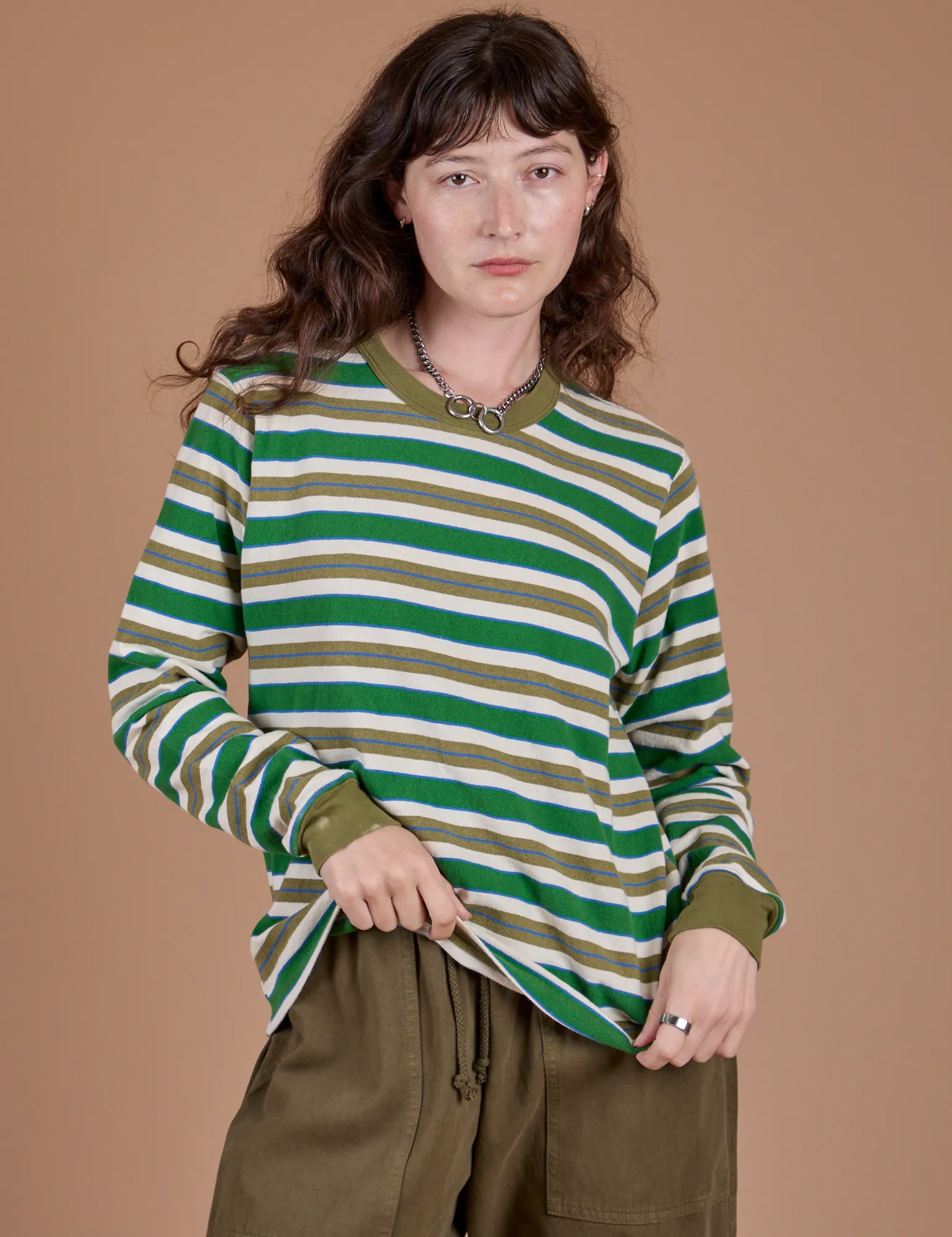 Long Sleeve Striped Burly Tee - Green sold by Big Bud Press