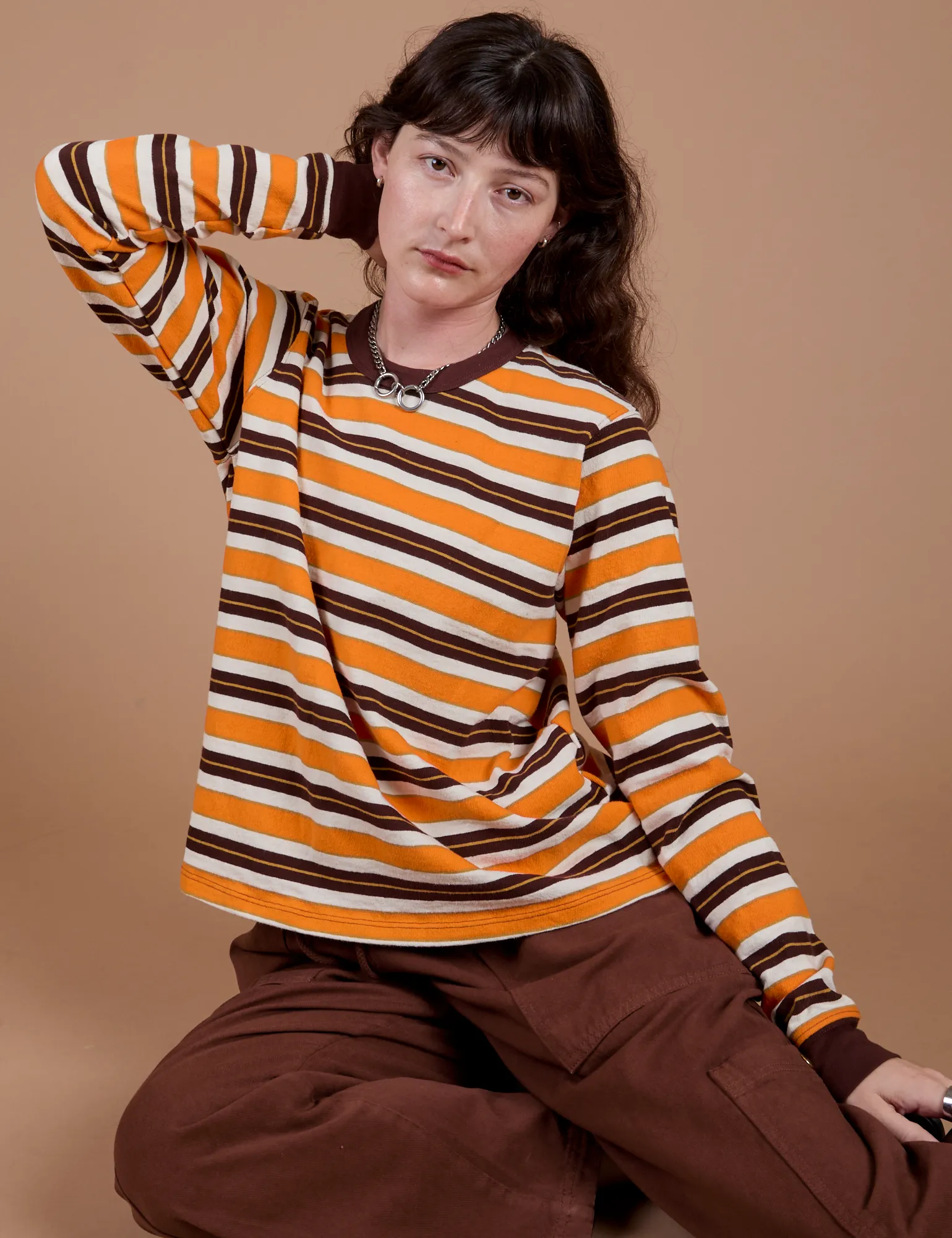 Long Sleeve Striped Burly Tee - Orange sold by Big Bud Press