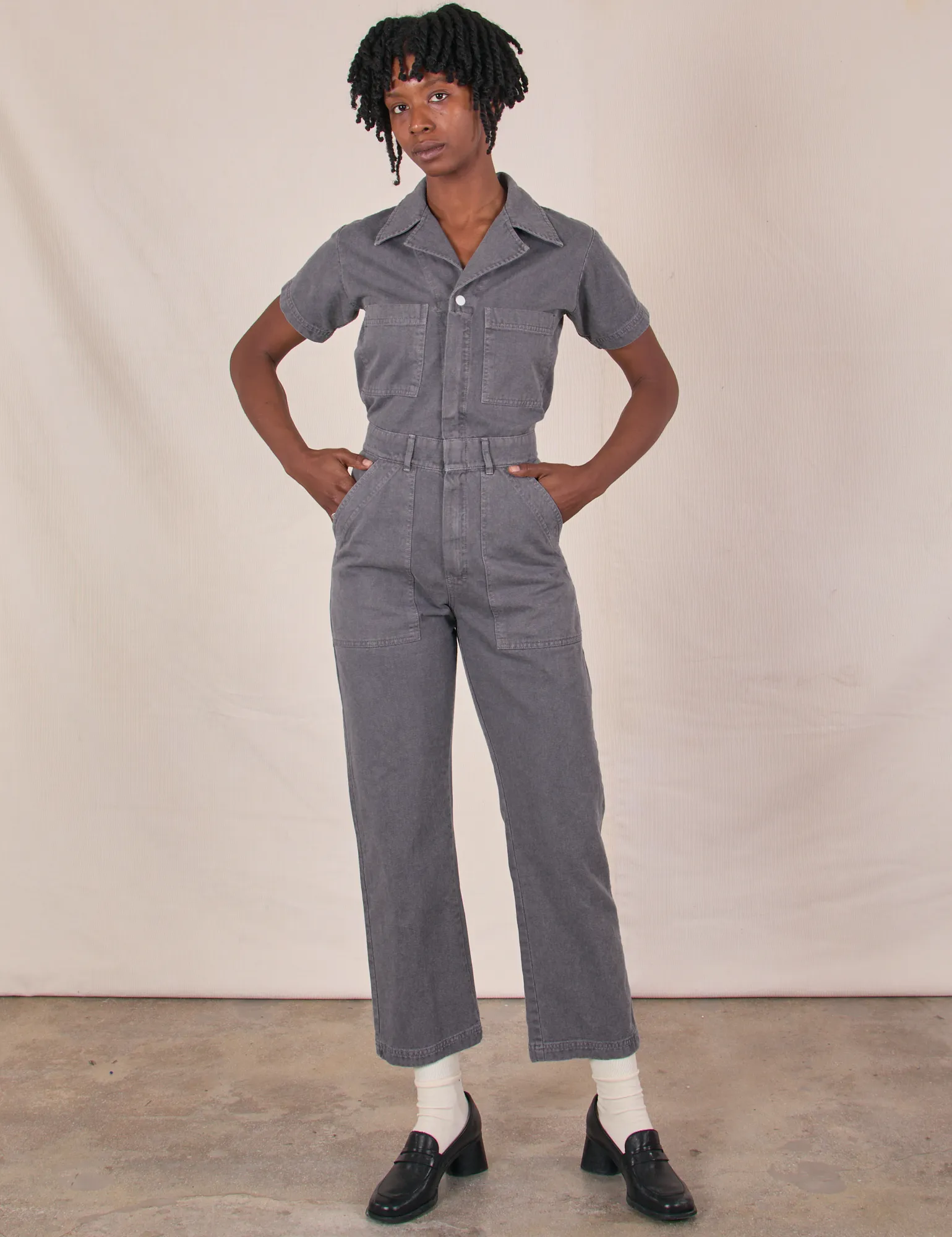 Petite Short Sleeve Jumpsuit - Washed Grey sold by Big Bud Press