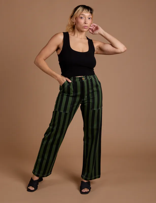 Black Stripe Work Pants - Evergreen sold by Big Bud Press