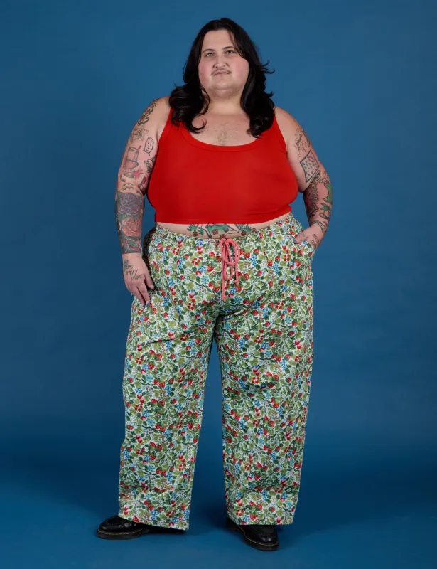 **PRE-ORDER - Ships 6-10 Weeks**  Strawberry Blossom Drop Pocket Cargo Pants sold by Big Bud Press