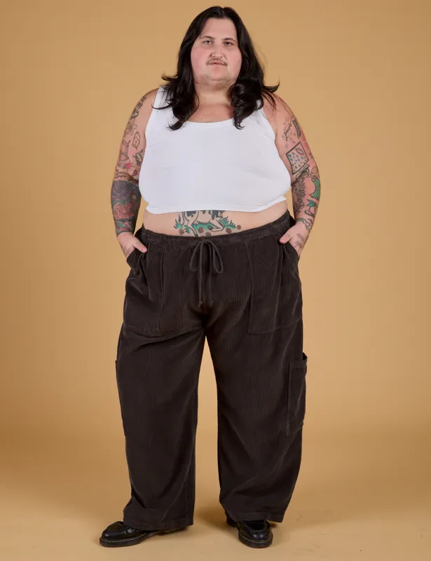 Corduroy Drop Pocket Cargo Pants - Espresso Brown sold by Big Bud Press