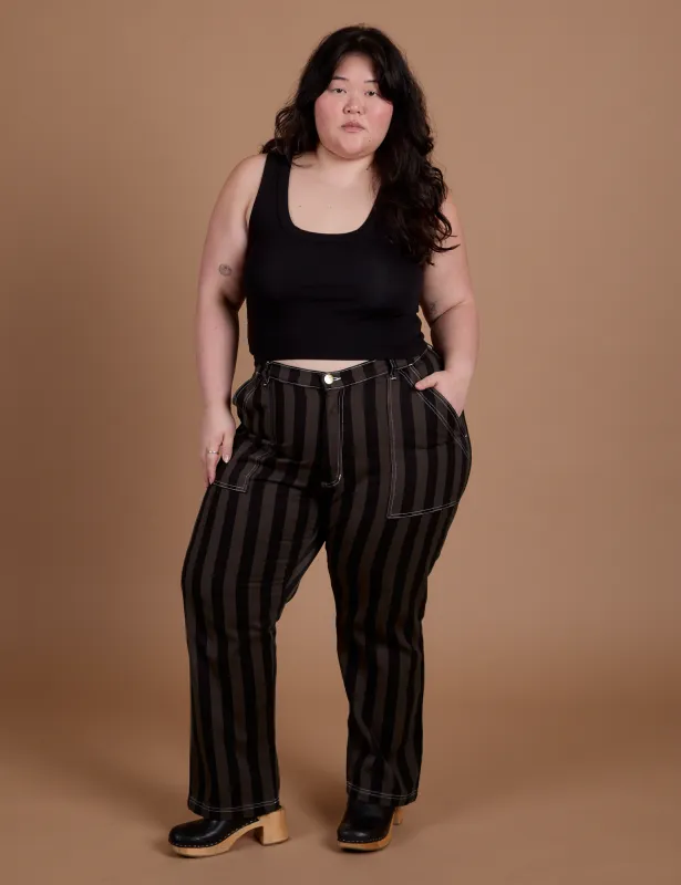 Black Stripe Work Pants - Espresso Brown sold by Big Bud Press