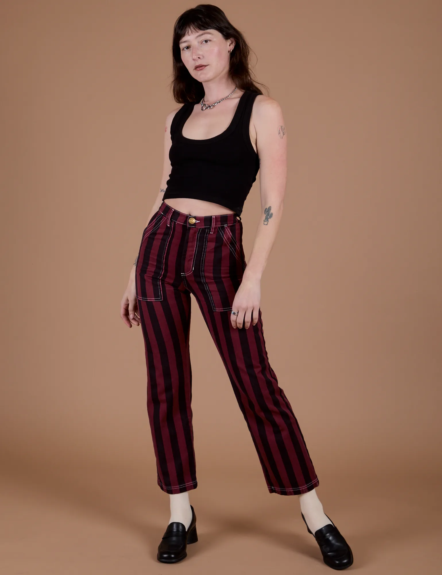 Black Stripe Work Pants - Red Wine sold by Big Bud Press