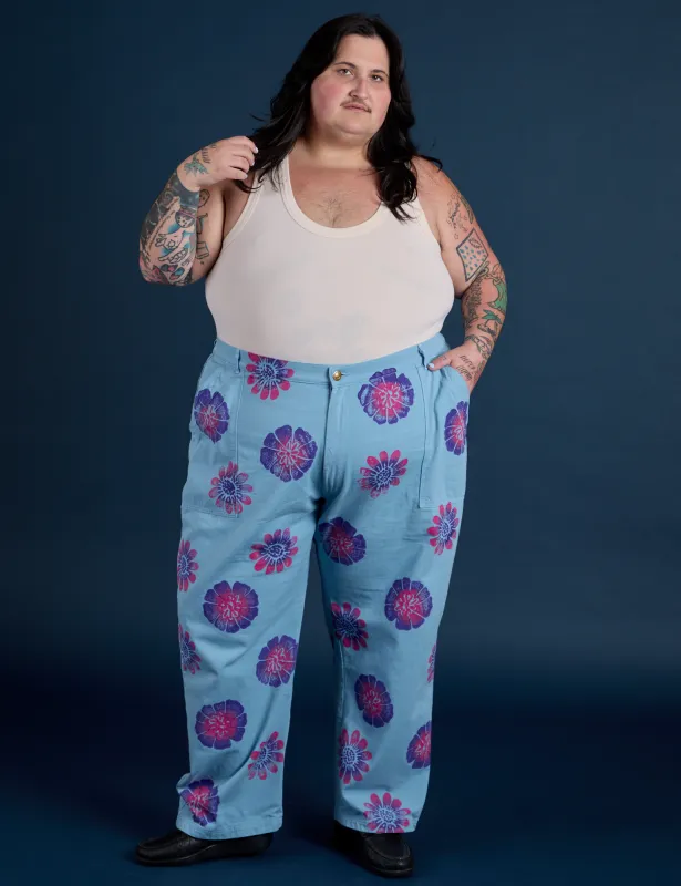 Floral Painted Work Pants -  Blue sold by Big Bud Press