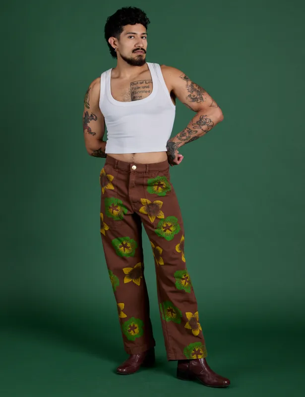 Floral Painted Work Pants - Brown made by Big Bud Press