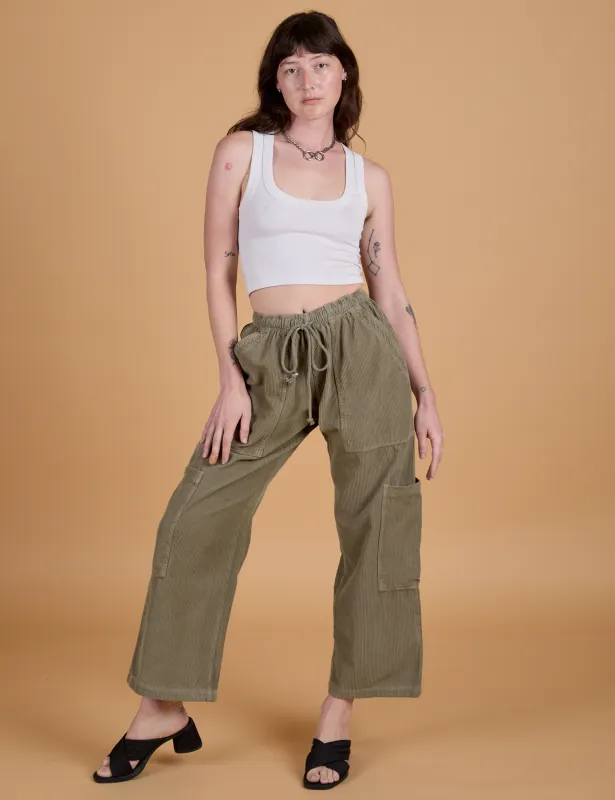 Corduroy Drop Pocket Cargo Pants - Khaki Grey made by Big Bud Press