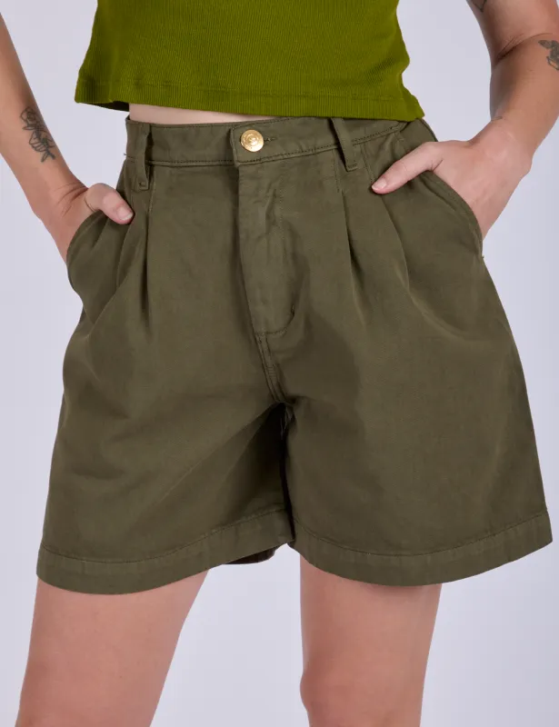 Pleated Trouser Shorts - Surplus Green made by Big Bud Press