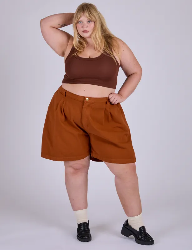 Pleated Trouser Shorts - Burnt Terracotta made by Big Bud Press