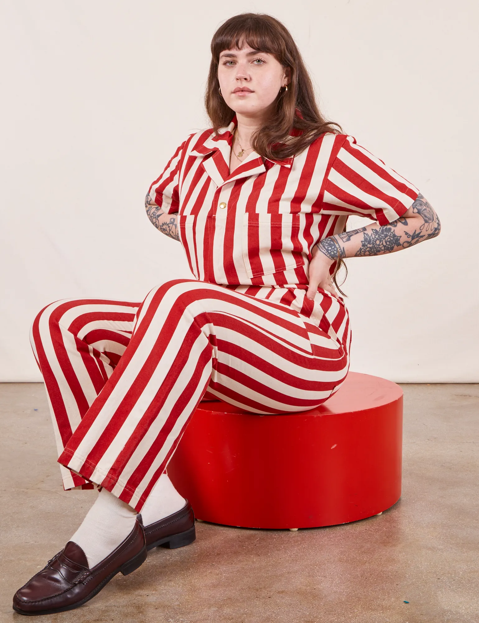 sudo wide salopette「stripe」 GREER STRAPLESS JUMPSUIT - WHITE & CHARCOAL STRIPE