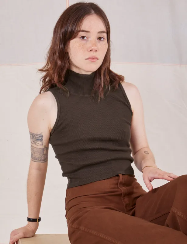 Sleeveless Essential Turtleneck - Espresso Brown sold by Big Bud Press