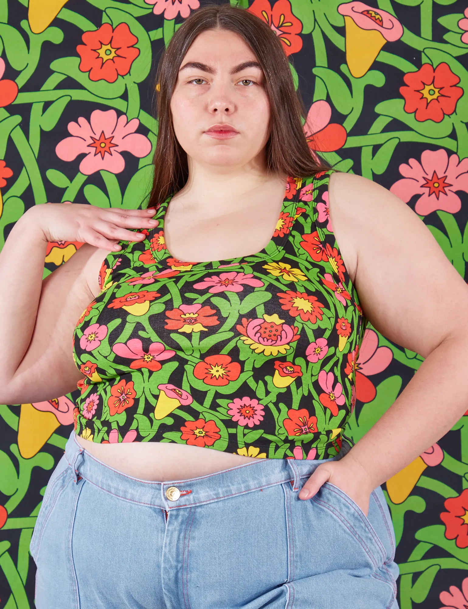 Women's Pink Floral Tank Top - Lightweight Summer Outfit