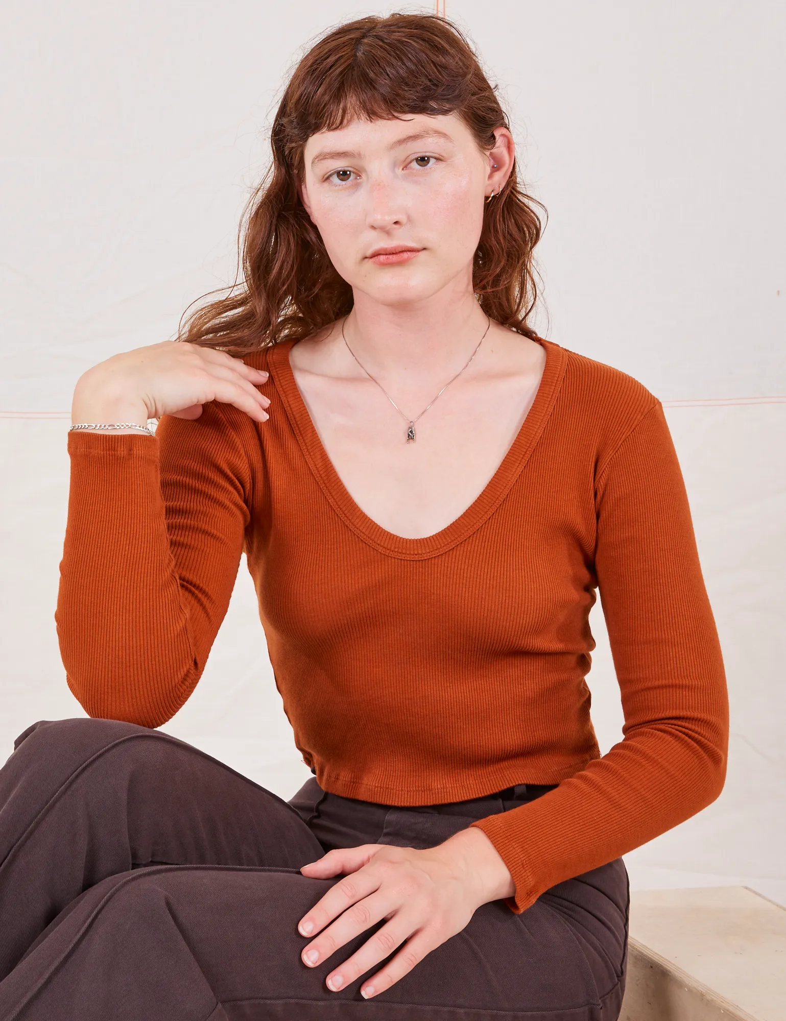 Long Sleeve V-Neck Tee - Burnt Terracotta *FINAL SALE* sold by Big Bud Press product image thumbnail 3