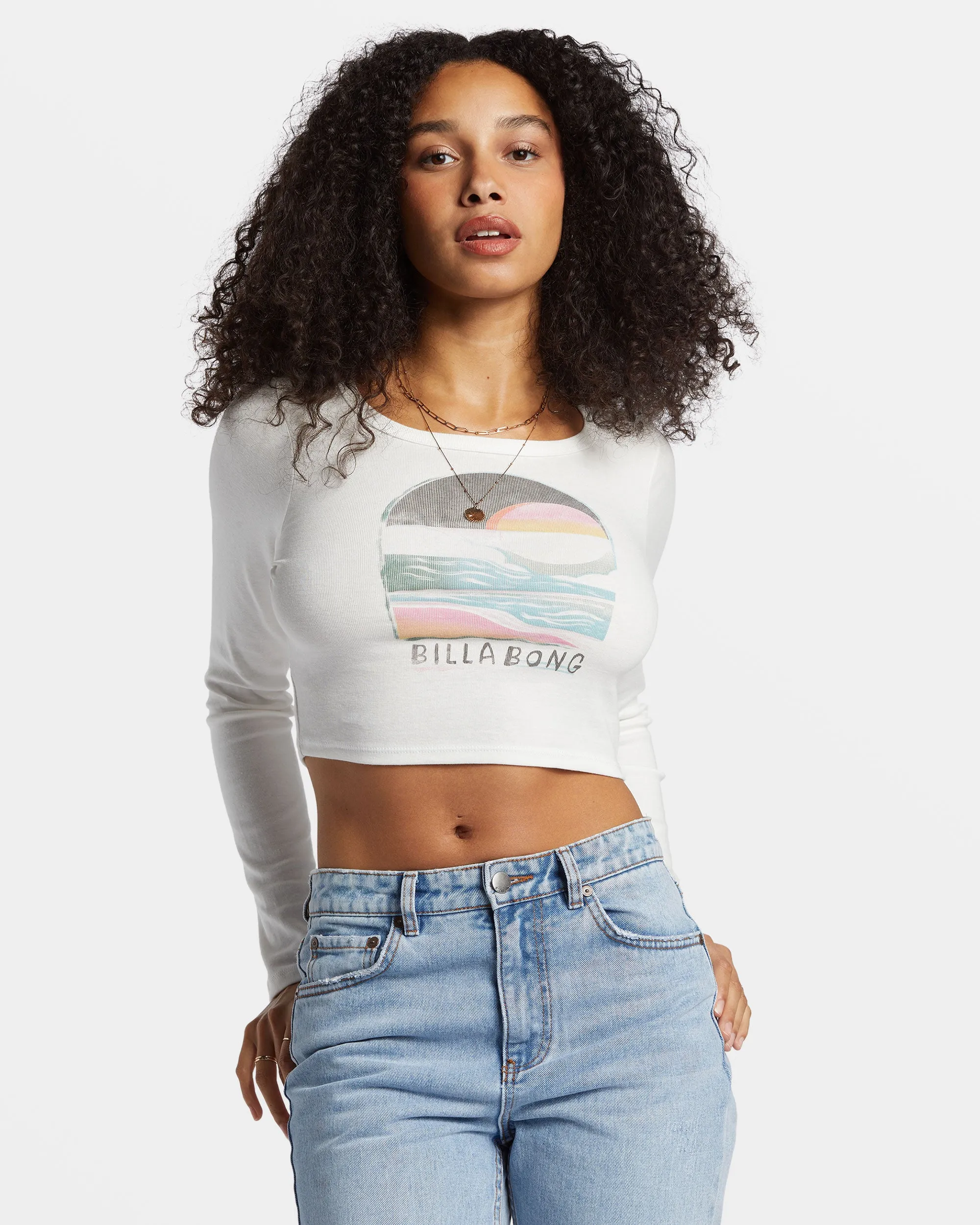 Find Your Coast Long Sleeve Cropped T-shirt - Salt Crystal sold by Billabong