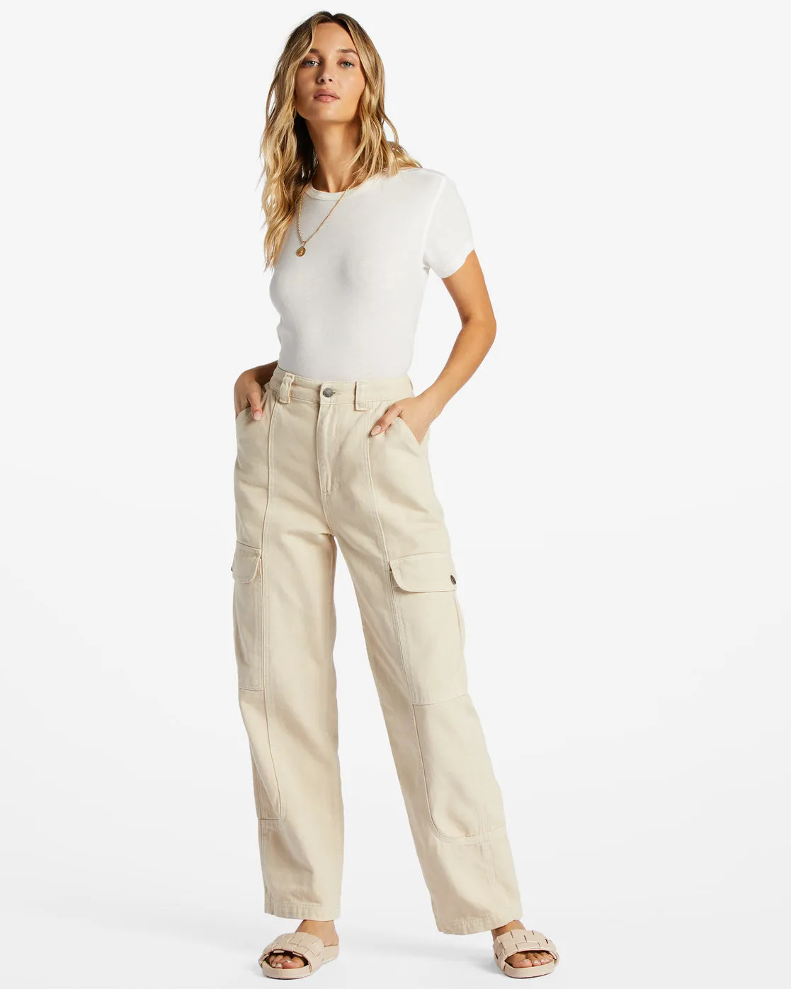 Wall To Wall Denim Cargo Pants - Antique White 1 sold by Billabong product image thumbnail 2