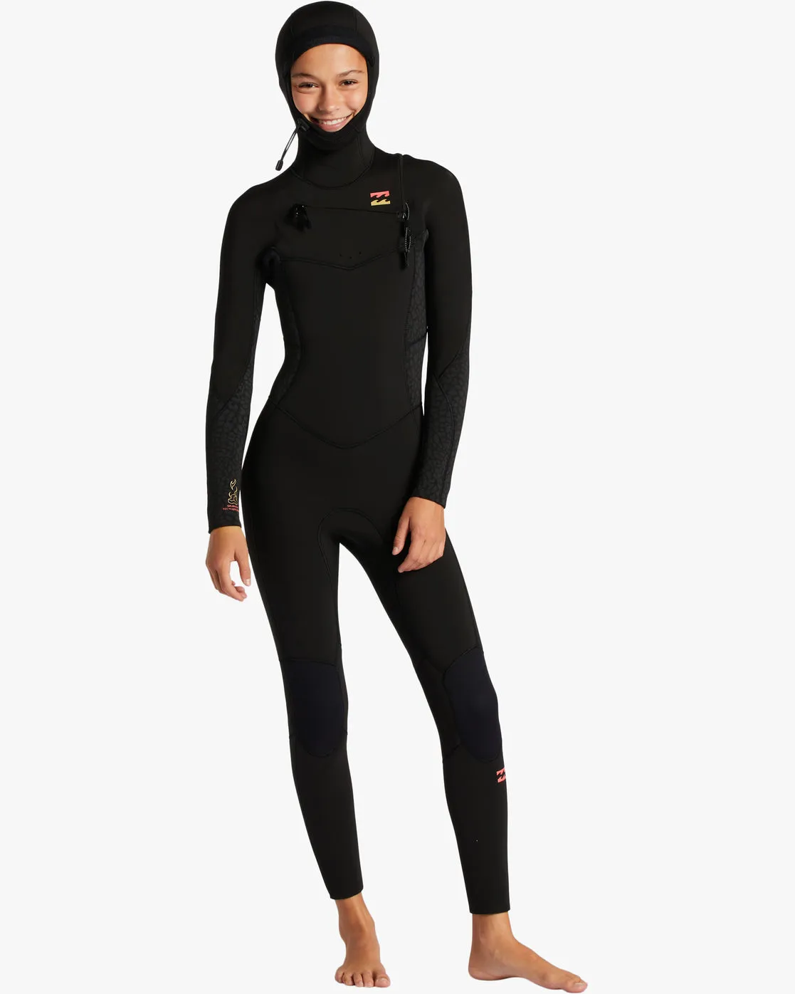 Girls 5/4mmn Synergy Hooded Chest Zip Wetsuit - Wild Black sold by Billabong
