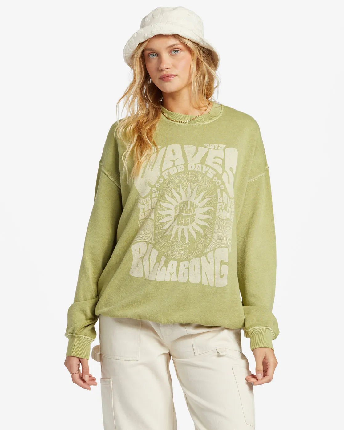 Ride In Oversized Crewneck Sweatshirt - Palm Green sold by Billabong