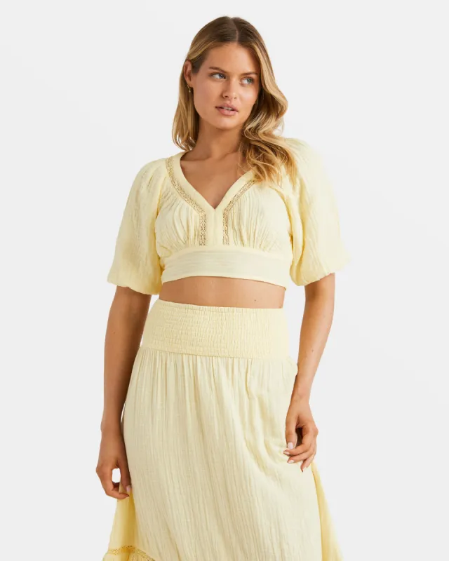 In The Palms Crop Top - Retro Yellow sold by Billabong