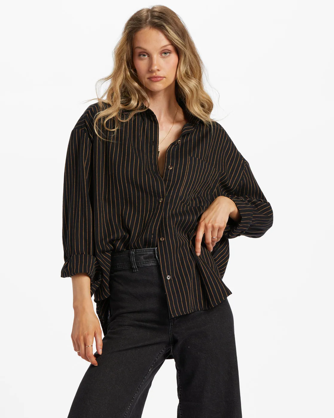 Right On Long Sleeve Shirt - Black Pebble sold by Billabong