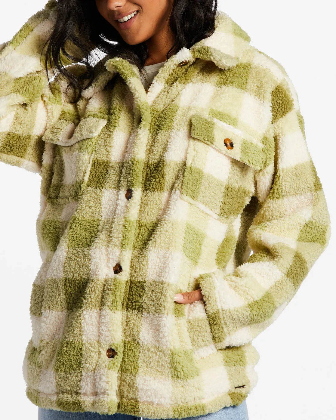 Fairbanks Button-Up Teddy Bear Jacket - Green Eyes sold by Billabong product image thumbnail 4