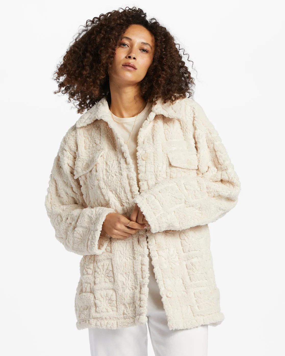 Fairbanks Button-Up Teddy Bear Jacket - White Cap sold by Billabong product image thumbnail 2