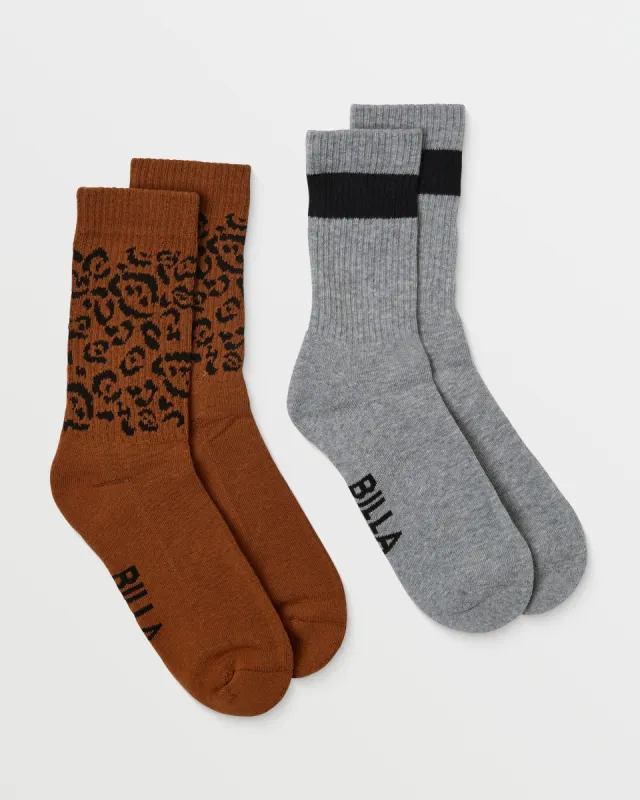 Hidden Shore 2 Pack Crew Socks - Brown made by Billabong
