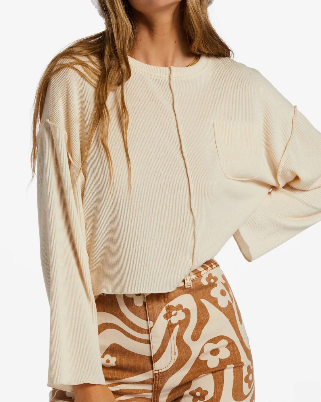 You Seam Happy Rib Knit Top - Antique White sold by Billabong product image thumbnail 4