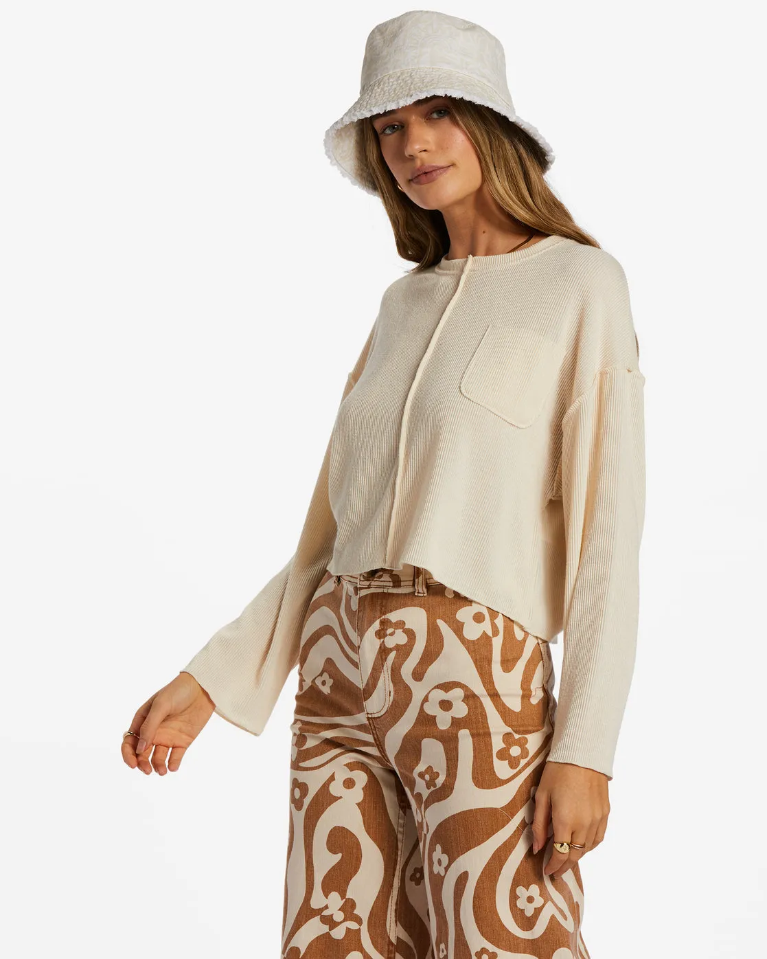 You Seam Happy Rib Knit Top - Antique White sold by Billabong product image thumbnail 2